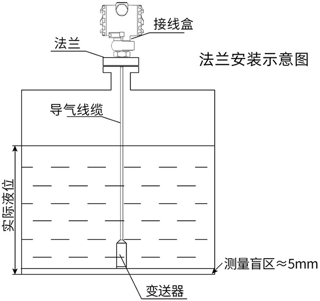 耐酸投入式液位計法蘭安裝示意圖