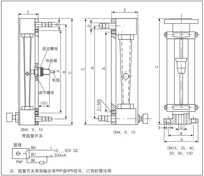 不銹鋼玻璃轉子流量計外形圖