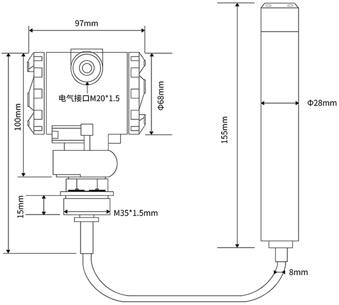 污水液位變送器外形尺寸圖