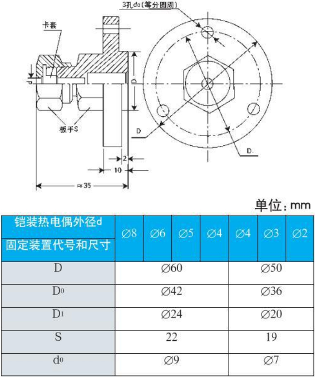 鍋爐用熱電偶法蘭安裝尺寸圖