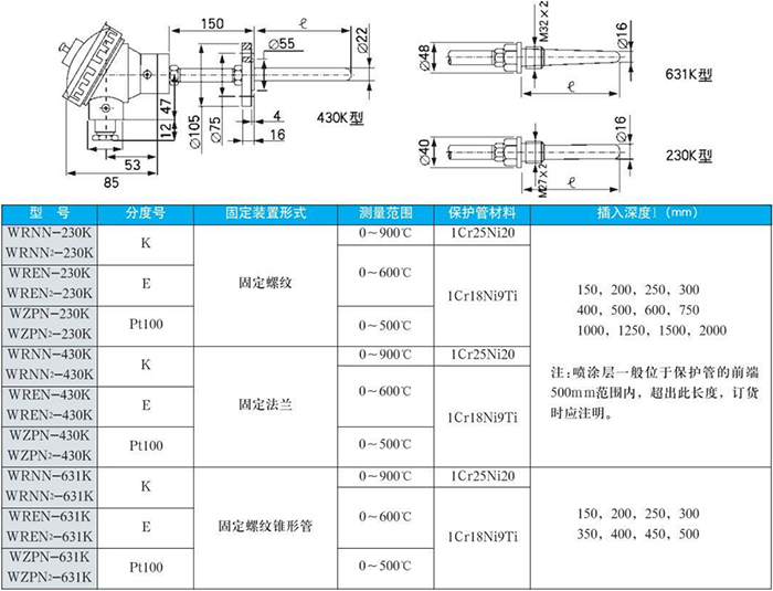 法蘭式熱電偶耐磨規(guī)格表