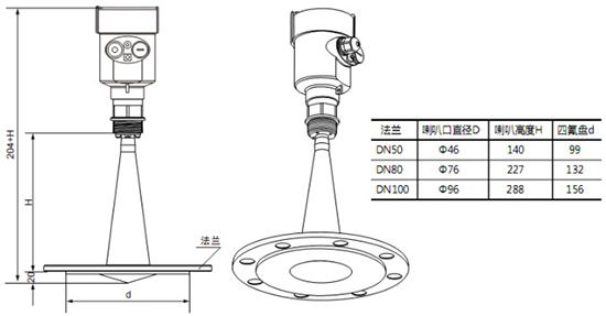 RD-709型液氨儲罐雷達液位計尺寸圖